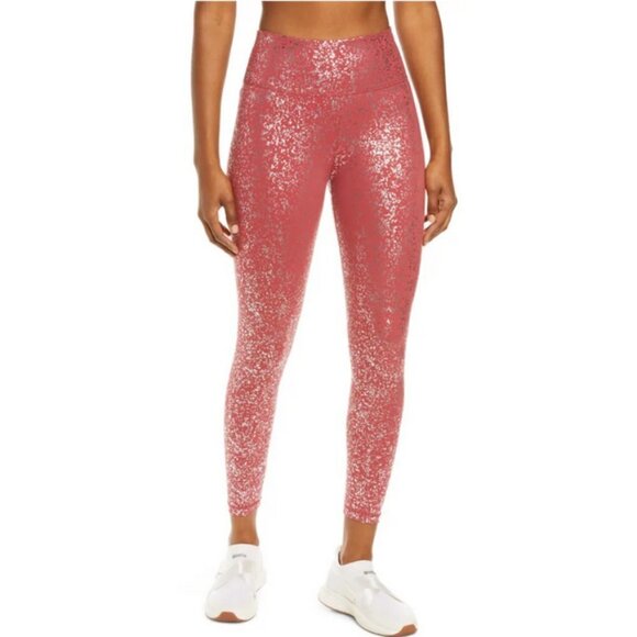 💕SWEATY BETTY💕 Goddess 7/8 Workout Leggings ~ Red Terrazzo Foil Print L NWT - Picture 2 of 16